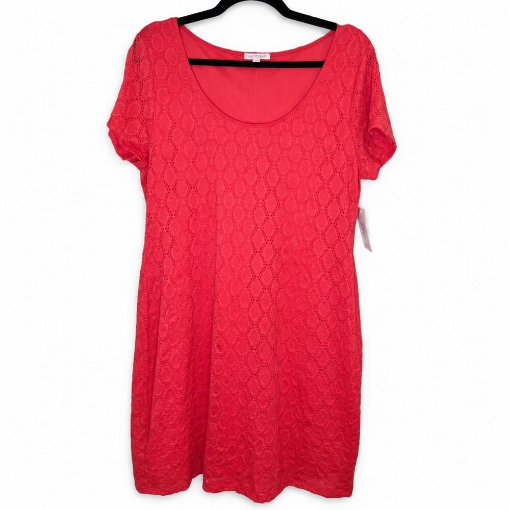 Isaac Mizrahi Pink Floral Lace Short Sleeve Shift Dress XL NWT